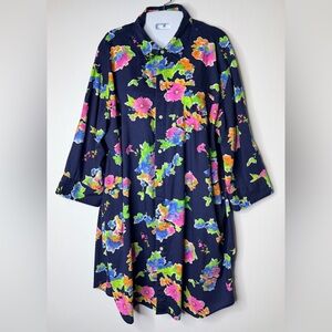 Lauren Ralph Lauren Navy Floral Cotton Lawn Sleep Shirt Monogram Pocket - XL